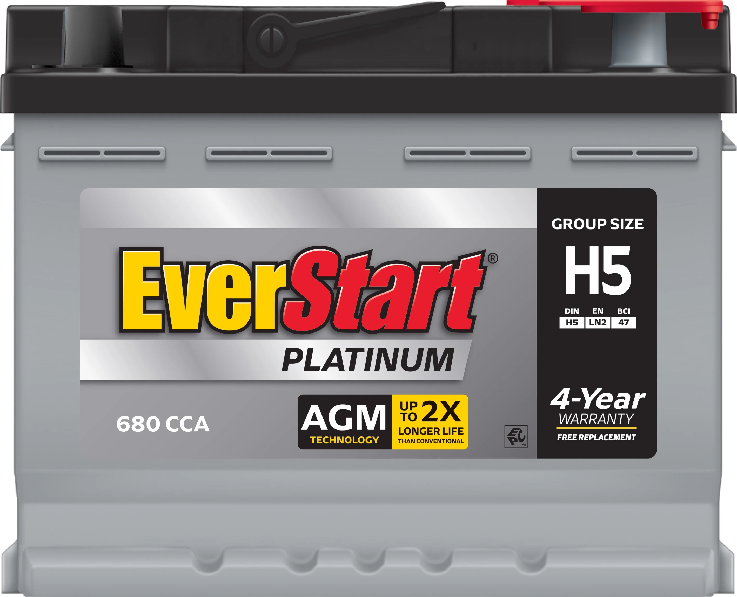EverStart Platinum AGM Automotive Battery, Group Size H5 / LN2 / 47 12 Volt, 680 CCA 105RC