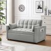 Convertible Sofa Bed,Modern Velvet Loveseat Futon Sofa Couch Pull out Sleep Bed,Small Love Seat Lounge Sofa with Reclining Backrest,Toss Pillows,Pockets,Furniture for Living Room,Gray
