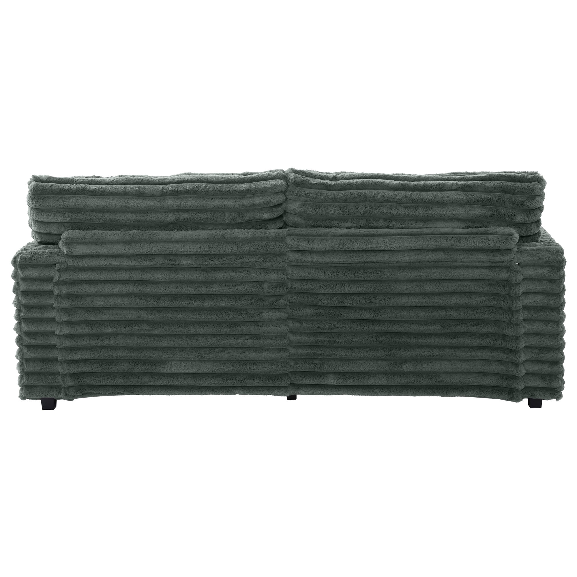 Oversized Double Chaise Lounge, Faux Fur Upholstered Deep Seat Sofa with 2 Pillows, 2 Cupholders, and Dual USB Ports