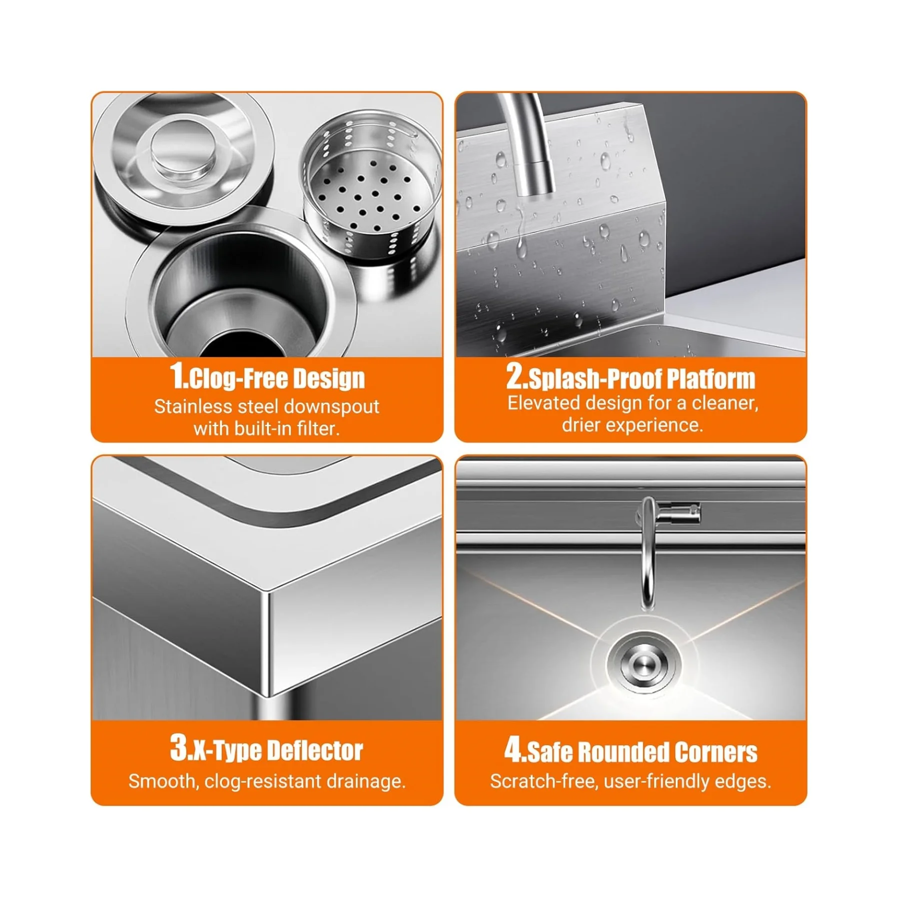 Free Standing Stainless-Steel Sink，Outdoor Kitchen Commercial Utility Sink Single Bowl Kitchen Sink,Portable Laundry Sink With Hot and Cold Water for Restaurant Indoor&Outdoor 20 * 20 * 31.5inch