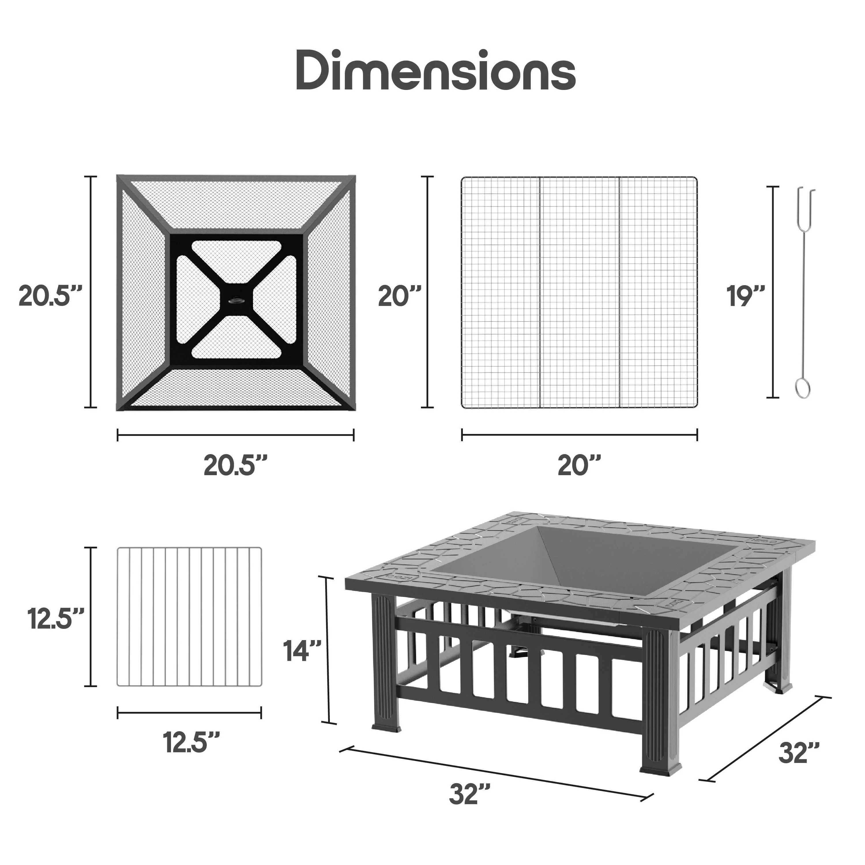Cozi Outdoor Square Fire Pit Table with BBQ Grill for Camping and Outdoor Decor, 32��
