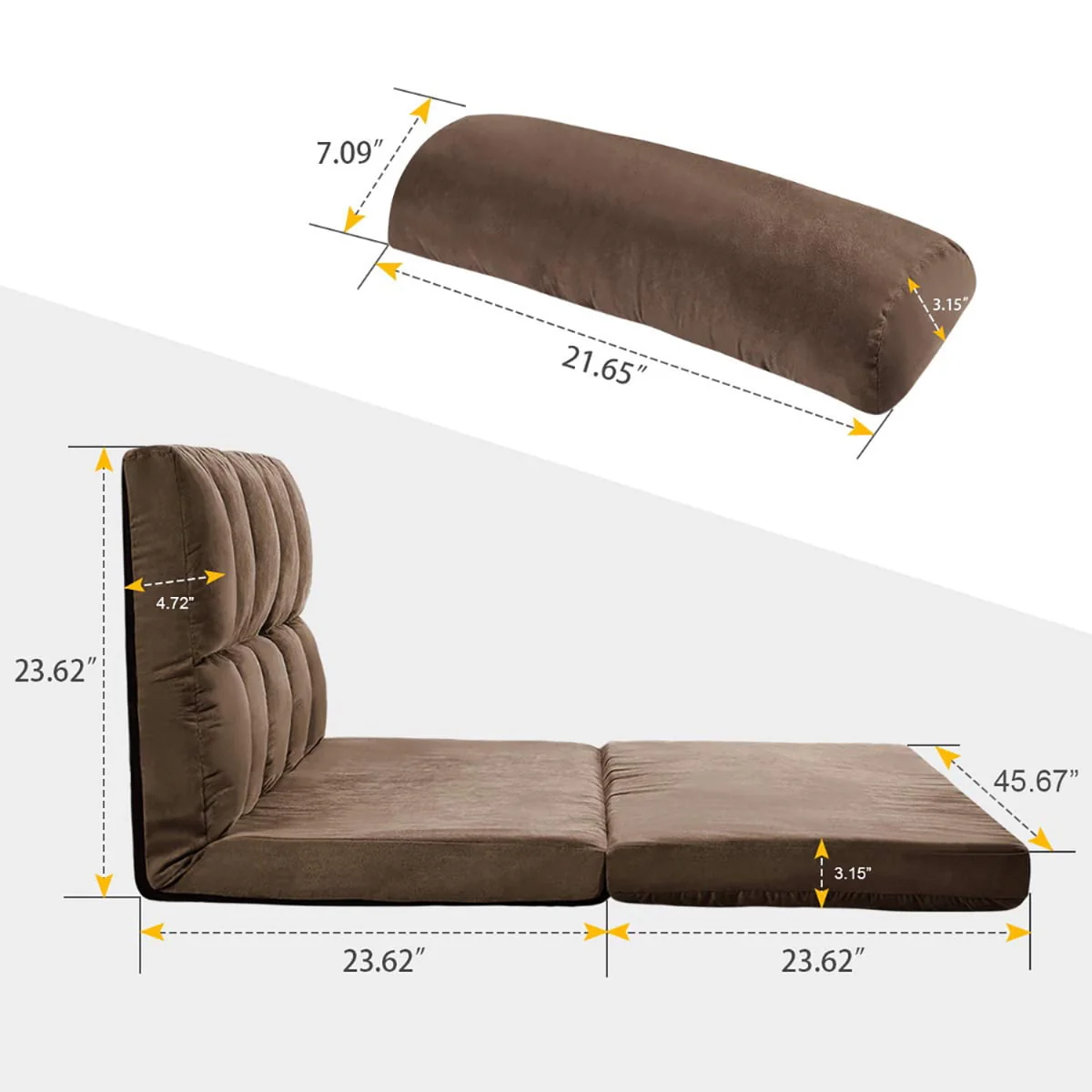 Segmart, Floor Sofa Bed, Foldable Double Chaise Lounge Sofa Chair with Two Pillows, Adjustable Floor Couch and Sofa for Living Room and Bedroom, Lazy Sofa Floor Chair for Gaming