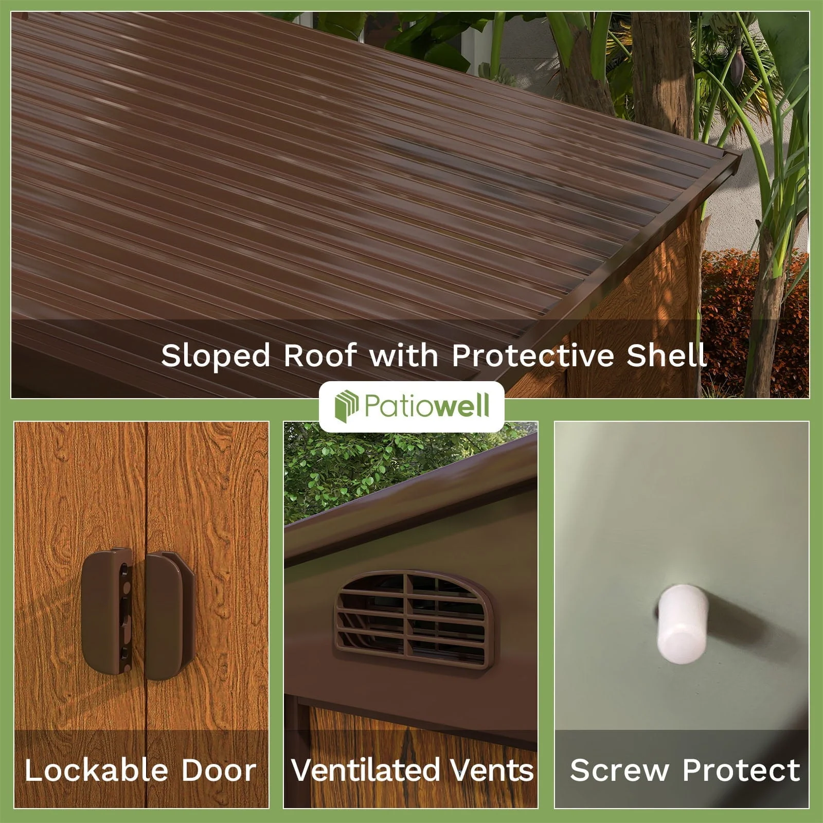 Patiowell luxurious 8 x 6 FT Wood Look Storage Shed for Outdoor, Steel Yard Shed with Design of Lockable Doors, Brown