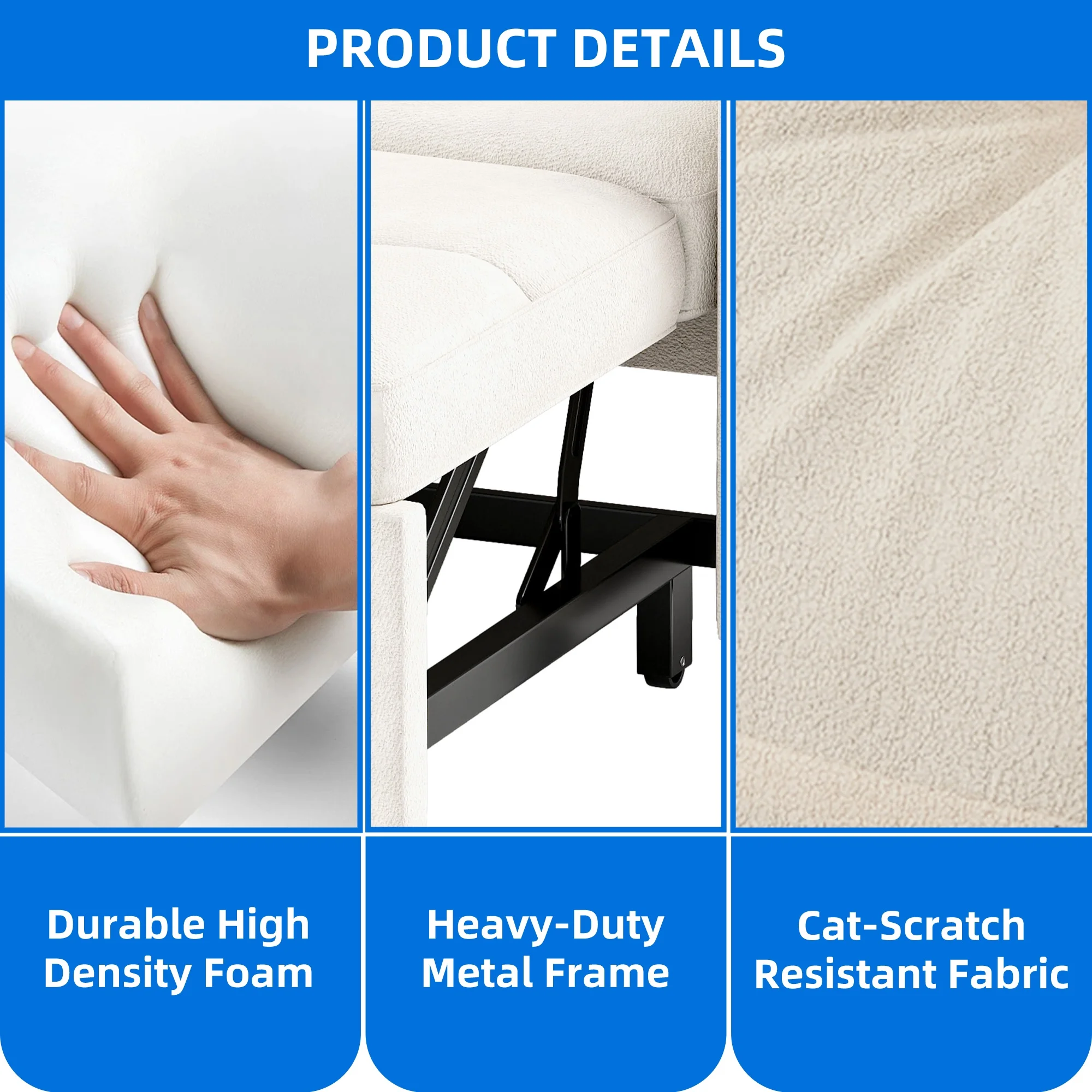 Dextrus  3-in-1 Convertible Futon Sofa Bed, Modern Sleeper Sofa with Pull-Out Bed for Small Place, Beige