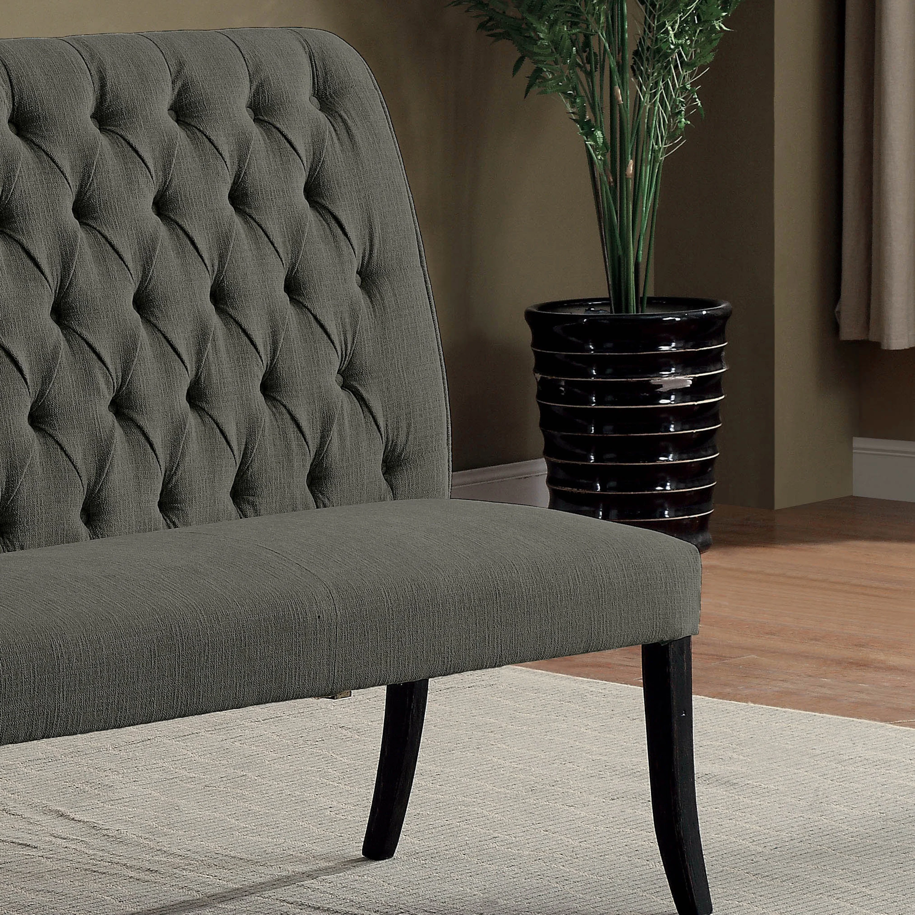 Furniture of America Verona Fabric and Wood Transitional 2-Seater Dining Bench with Tufted, Gray