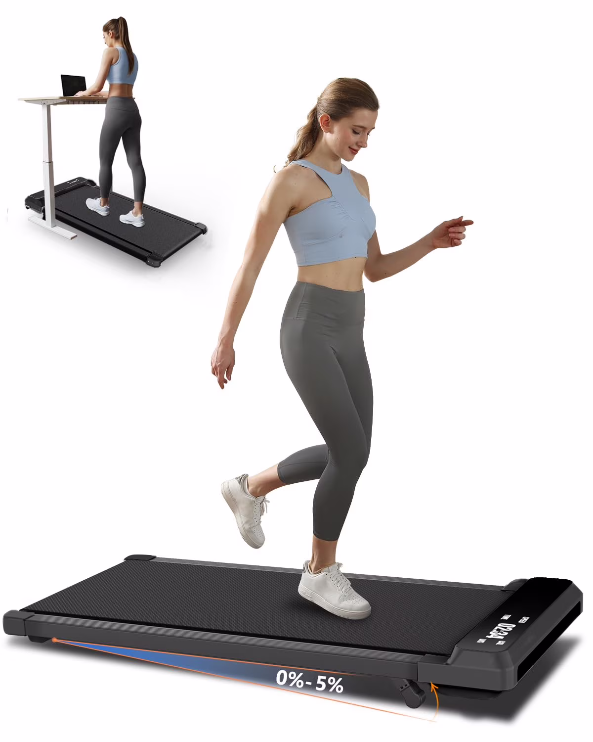 JURITS Walking Pad 2 in 1 for Walking and Jogging, Under Desk Treadmill for Home Office with Remote Control, Portable Walking Pad Treadmill Under Desk, Desk Treadmill in LED Display,Black