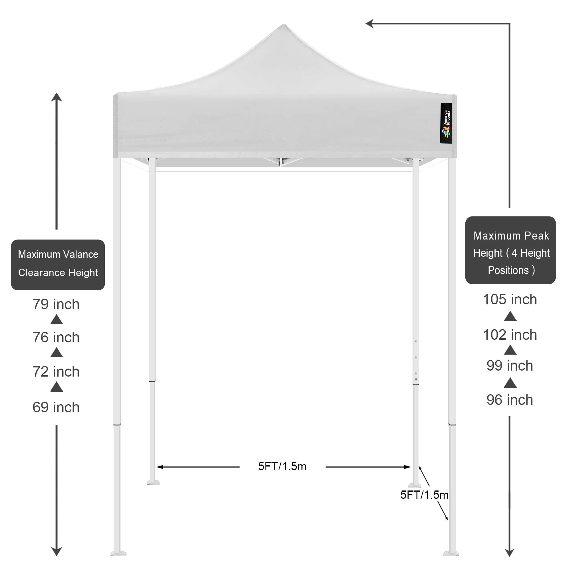 American Phoenix 5x5 ft White Pop up Canopy Tents Portable Outdoor Sun Shelter