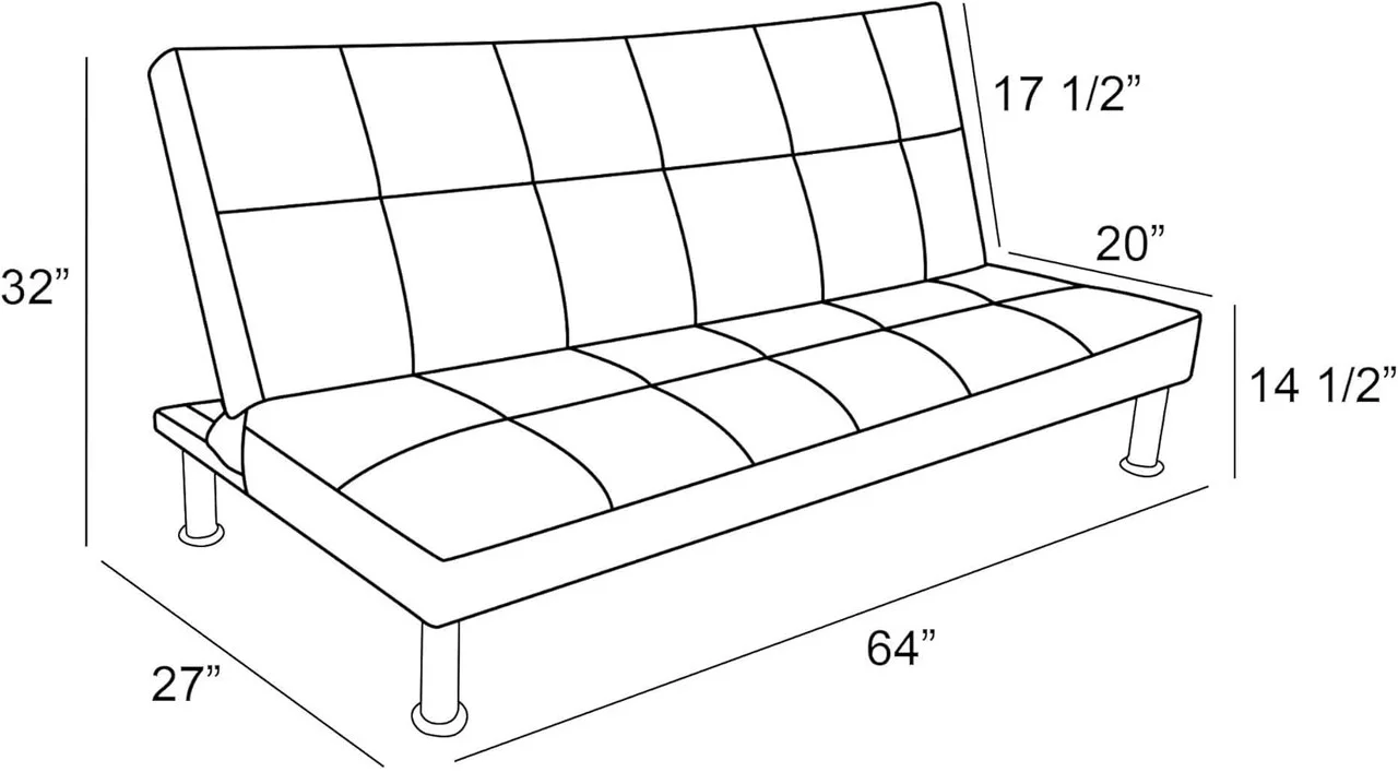 Couches for Living Room Upholstered Convertible Folding Futon Sofa Bed Modern Small Faux Leather Sleeper Sofa Love Seat for Bedroom, Apartment, Black