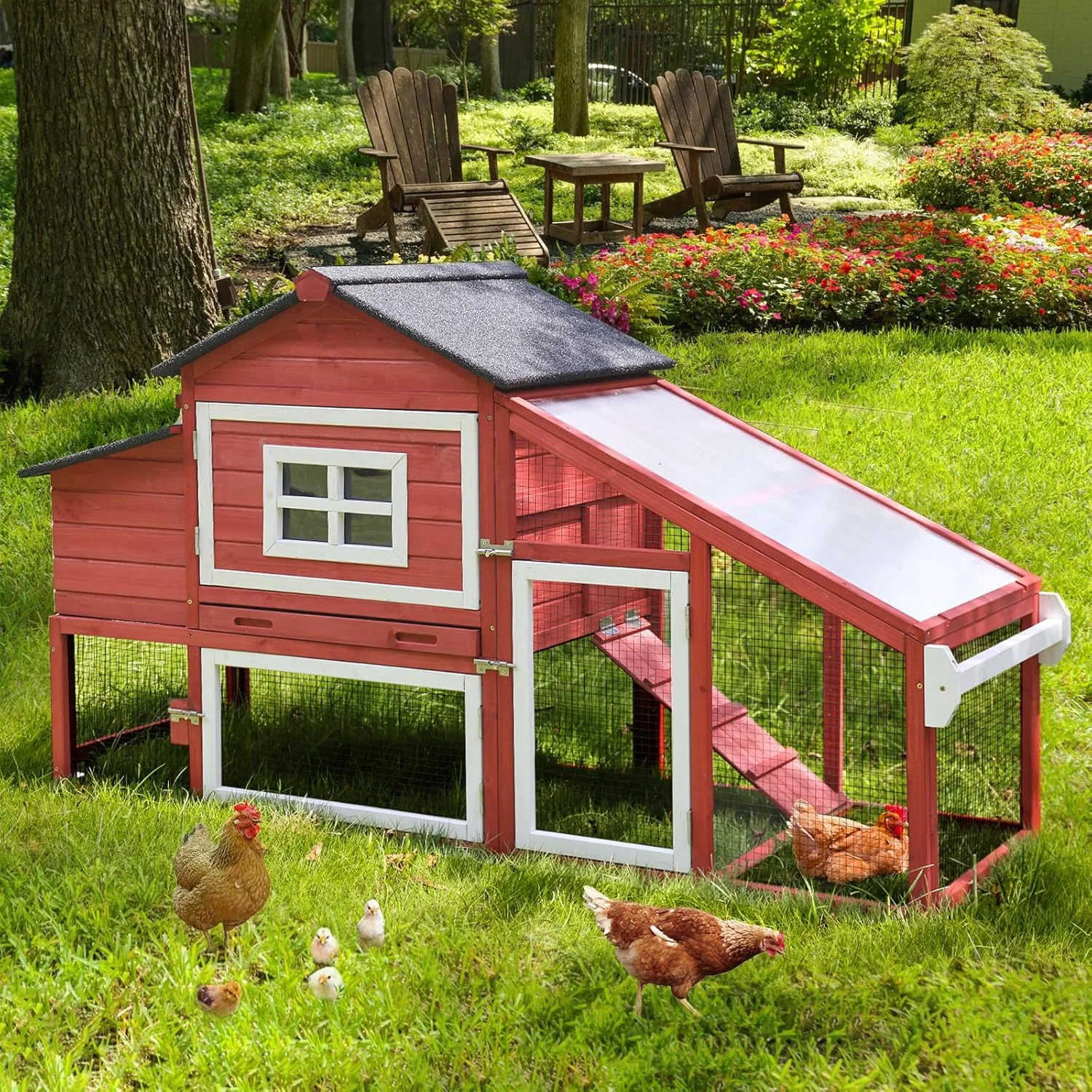 BUTINGLALE Chicken Coop Mobile Chicken House On Wheel Outdoor Rabbit Hutch for 2-4 Chickens 67